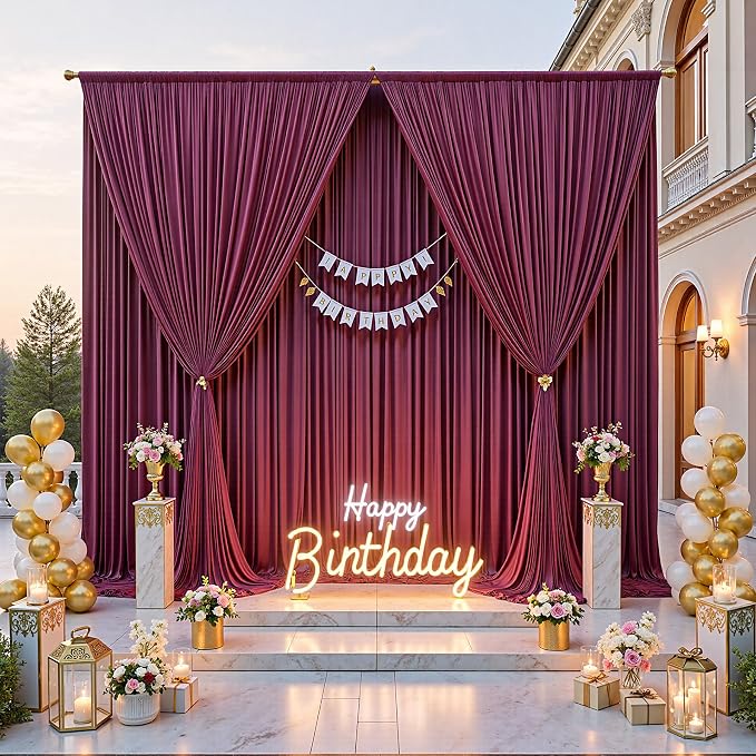 30ftx12ft Burgundy Backdrop Curtains for Parties, Wrinkle Free Polyester Burgundy Photo Backdrop Drapes 6 Panels 12 ft Long Back Drop Cloth for Wedding Birthday Photography Background Party