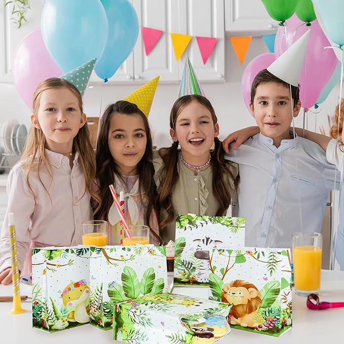 W WINTMING 24 Pcs Safari Party Favor Bags Jungle Animal Gift Bags Reusable Non Woven Safari Goodie Treat Candy Bags with Handles for Kids Birthday Party Baby Shower Decoration Supplies