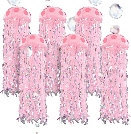 VioraWhite 37 Pcs Cartoon Sponge Party Decorations 6 Pcs 9.8'' Hanging Jellyfish Paper Lanterns with Bubble Garlands Flower Crepe Paper Under The Sea Party Decorations for Mermaid Ocean Birthday Decor
