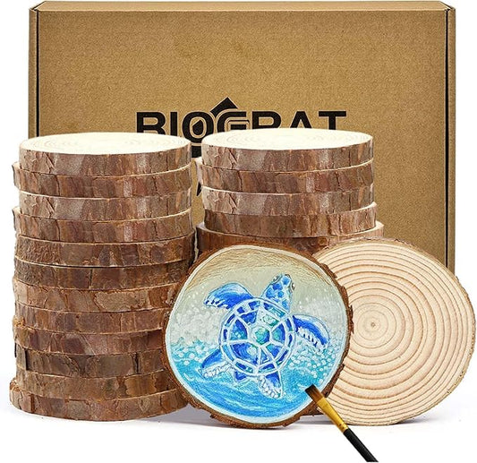 Wood Slices Wooden Discs for Crafts 3.1-3.5 Inch, 22 Pcs