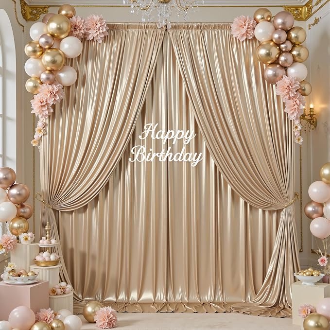 gogoparti 10x12FT Champagne Sequin Backdrop Curtain-2 Panels of 5x12FT Wrinkle-Free Glitter Drapes for Photography, Birthdays, Weddings & Graduations
