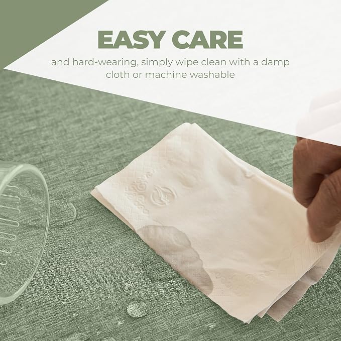 Decorelia Faux Linen Square Tablecloth for Dining Room,Waterproof Texture Decorative Farmhouse Rustic Card Table Cloth for Indoor Outdoor Party Holiday Picnics Patio,52x52 Inch (Square),Sage Green