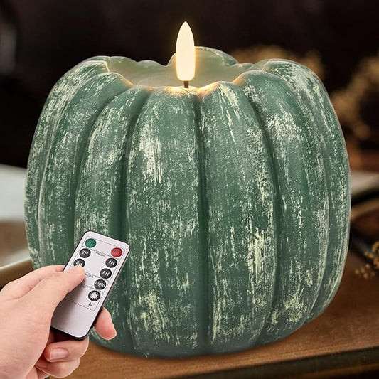 Fall Decorations for Home - Fall Decor - Flickering Flameless Wax Pumpkin LED Candle with Timer Remote - Autumn Party Decorations Indoor - Thanksgiving Battery Operated Candle Light for Mantel Table