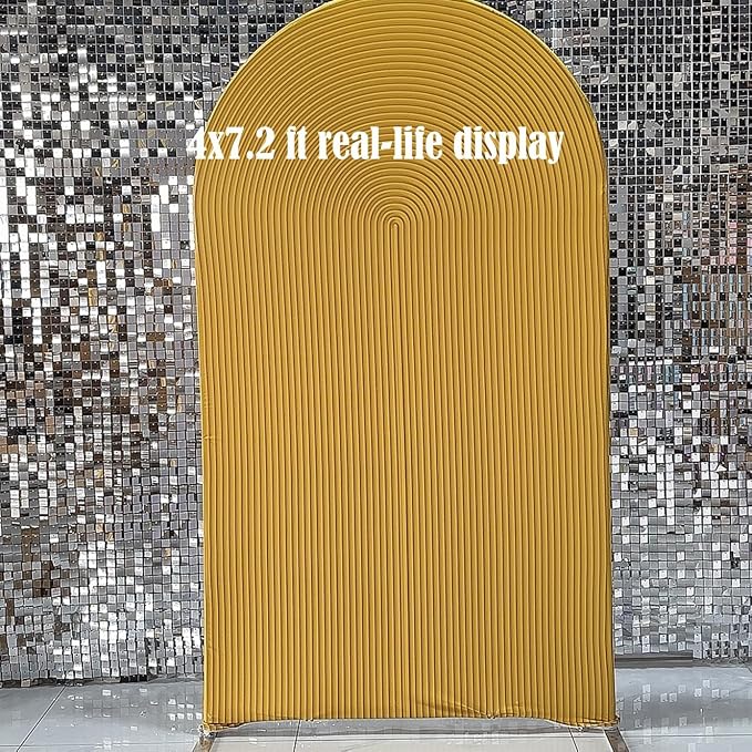 2D Printed Ripples Party Arch Covers Arched Backdrop Cover Stretchy Cover for Party Decoration Round Top Frame Spandex Cover (Yellow cover452,6x2.6ft)