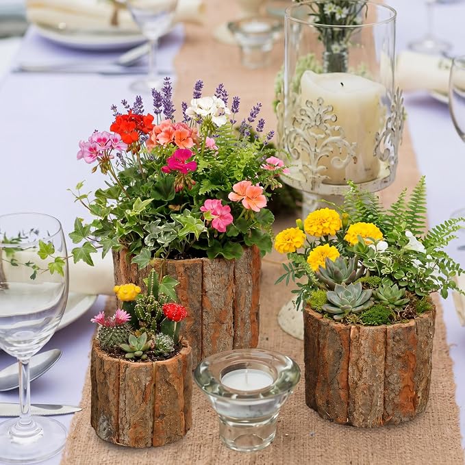 6 Set Wooden Vase for Centerpieces Wedding Flower Table Centerpieces Decor Rustic Bark Stump Bucket Farmhouse Wood Planter Pot for Woodland Party Window Home (Flower Foam,L+m+s)