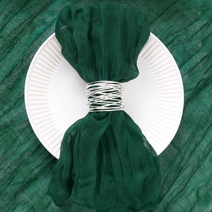 DeZerlor 50 Pack Emerald Green Cheesecloth Napkins Spring Cloth Napkins Set of 50 Dinner Napkins Bulk 21x21 Inches for Wedding Bridal Shower Baby Shower Parties