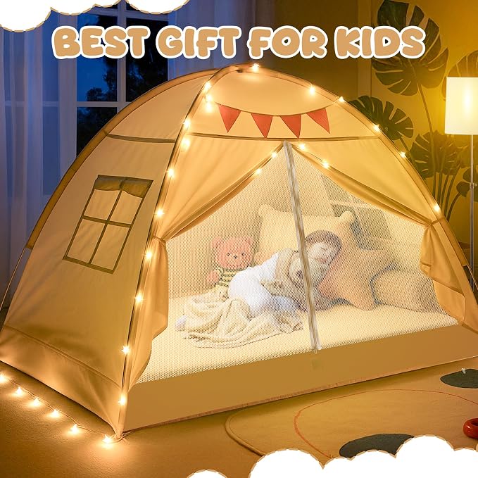 LEEDOR® Bed Tent Dream Tent Bed Canopy Shelter Cabin Sleeping Tent Indoor Pop Up Privacy Warm Breathable Mosquito Mesh Twin/Full/Queen for Kids and Adult (Mattress Not Included)