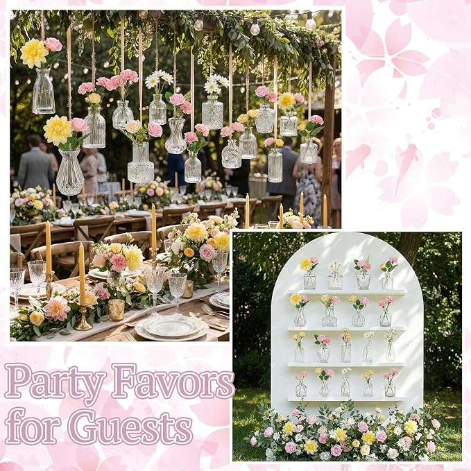 36 Pcs Artificial Flowers Table Centerpiece with Vases Colorful Wildflower Centerpieces Silk Flower Arrangement for Wedding Baby Shower Table Centerpieces Party(Warm Tone,Clear)