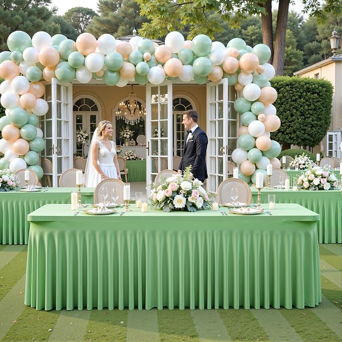 gogoparti 6 Pack Spandex Sage Green Fitted Table Cloth for 6ft Rectangle Tables Sage Green Stretch Tablecloth Table Covers Skirt Banquet Wrinkle Free Tablecloths for Parties Wedding