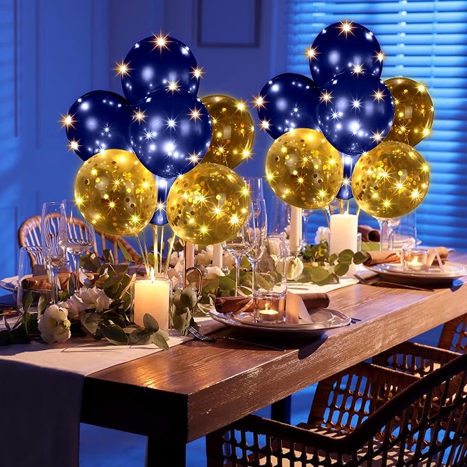 Junkin 6 Set Balloons Centerpieces for Table with LED String Light 60 Pcs Balloons Light up Table Balloon Stand Centerpieces for Graduation Birthday Baby Shower Wedding Bridal Shower(Navy Blue)