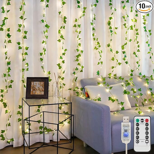 suddus Vines with Lights for Bedroom, 150 LED Fairy Lights with Vines, Ivy Curtain Lights for Bedroom, Dorm, Wedding, Party, Wall, Indoor, Outdoor Decor, 6.5ft x 4.9ft