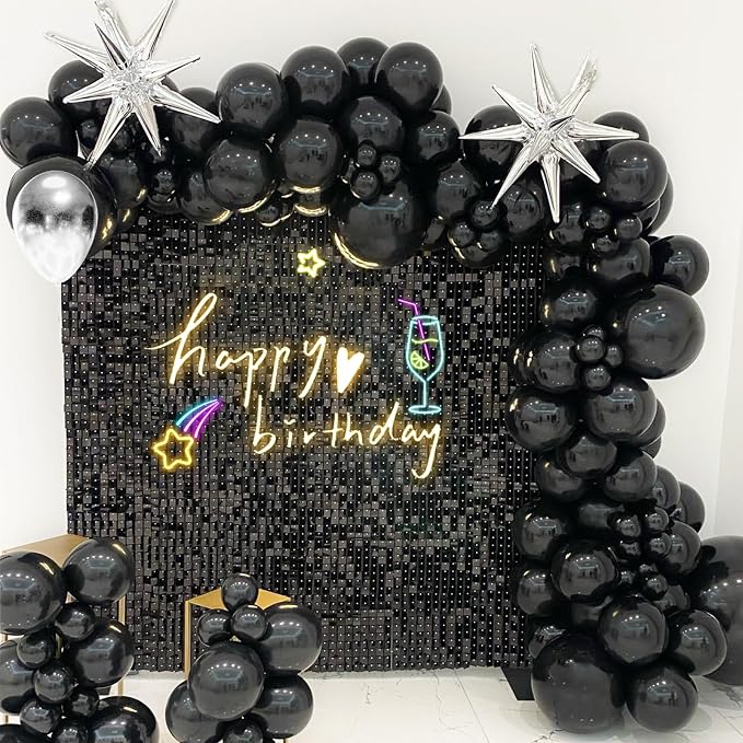 Black Shimmer Wall Backdrop,Shiny Sequins,12Pcs Sequins Backdrop Panels, Glitter Bling Photo Background for Birthday Party Wedding Engagement Anniversary Graduation (Each 1FT², Total 12FT²)