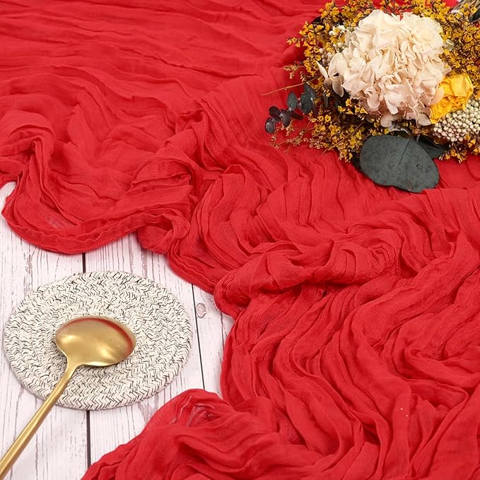 15 Packs Cheesecloth Table Runner Red, 13 Ft Rustic Gauze Boho Wedding Table Runner Decoration, Wedding Table Decor Table Cloth for Wedding Party Bridal Shower Table,21.5x157in