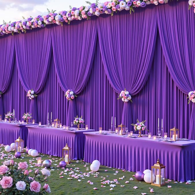 6 Panels Purple Backdrop Curtains for Wedding Party Wrinkle Free Backdrops Curtain Drapes Fabric Decorations Photo Back Drop Cloth for Baby Shower Photography Stage Reception 30ft(W) x 12ft(H)