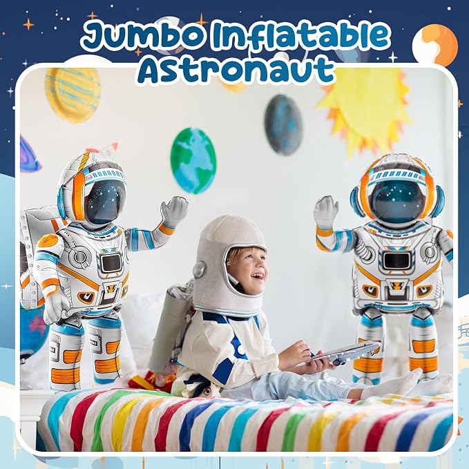 Jenaai 2 Pcs 53 Inch 4d Standing Inflatable Spaceman Astronaut Balloons, Large Inflatable Astronaut Toys Outer Space Balloon Party Decorations for Galaxy Planet Theme Birthday Party Supplies