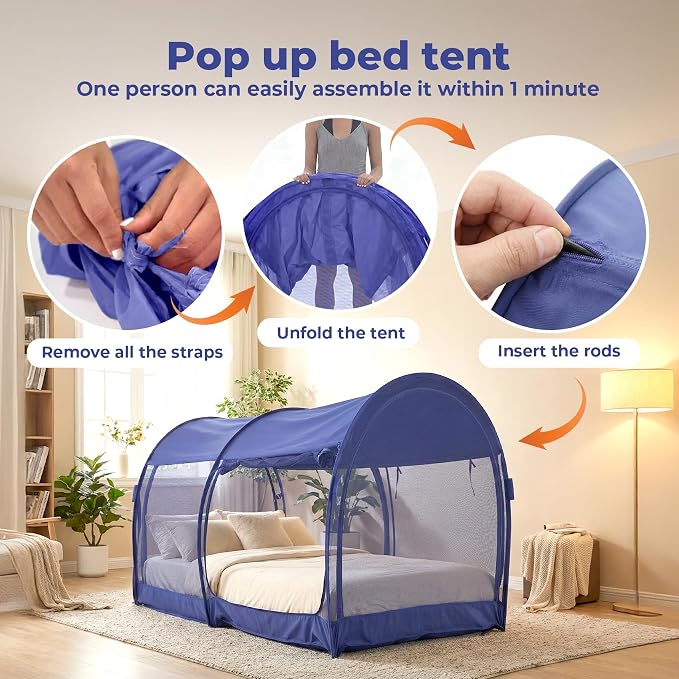 LEEDOR® Bed Tent Dream Tent Bed Canopy Shelter Cabin Sleeping Tent Indoor Pop Up Privacy Warm Breathable Mosquito Mesh Twin/Full/Queen for Kids and Adult (Mattress Not Included)