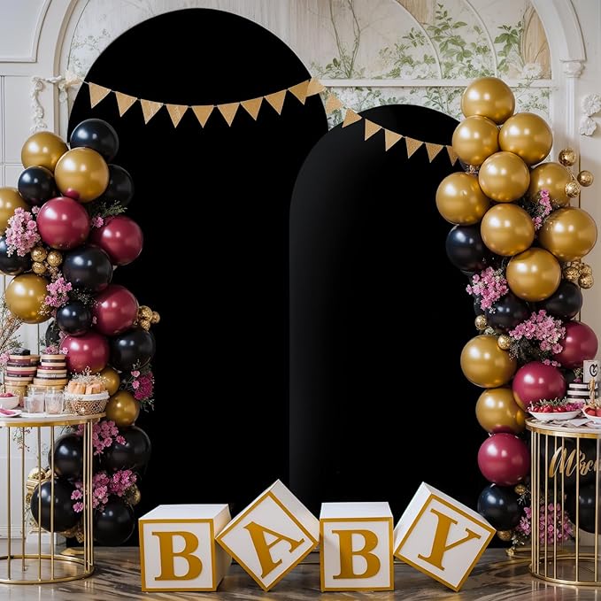Black Red Arch Cover 2 Set-7.2 and 6ft Arch Backdrop Cover Spandex Wedding Arch Stand Covers for Birthday Party Baby Shower Retirement Graduation Banquet Halloween Photo Background Decorations