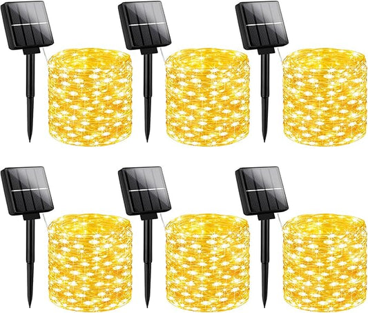 Brightever Solar String Lights, 6-Pack Total 240FT 600LED Solar Fairy Lights with 8 Lighting Modes, Solar Lights Outdoor Waterproof for Patio Christmas Wedding Party Tree Yard Decoration (Warm White)