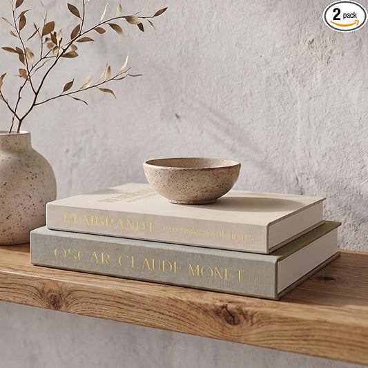 ZICOTO Set of 2 Beautiful Decorative Linen Books - Aesthetic Faux/Fake Books for Modern Home Decoration on Coffee Table, Bookshelf or Mantel - Stylish Keepsake Box and Photo Storage Solution