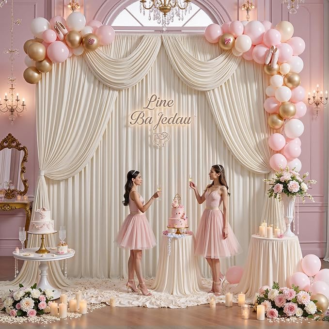 10ft x 15ft Beige Backdrop Curtains for Wedding Parties, 2 Panels Extra Long Wrinkle Free Fabric Drapes Photo Backdrop for Baby Shower Birthday Stage Reception Lobby Decoration