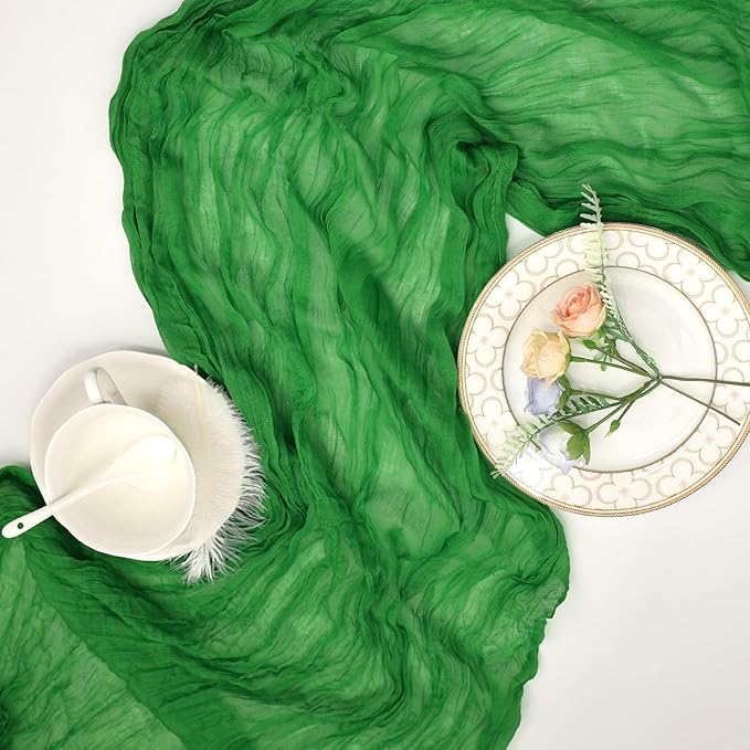 16 Pack Green Cheesecloth Table Runner 10ft Boho Gauze Fabric 120 Inch Cheese Cloth Table Runner Rustic Sheer for Holiday Baby Shower Party Décor Home Wedding Decoration