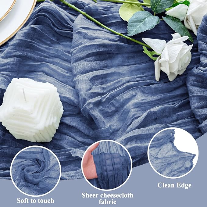 Table Runner Cheesecloth 10FT Blue Boho Gauze Cheese Cloth Rustic Sheer Table Runners for Wedding Birthday Bridal Baby Shower Party Decoration