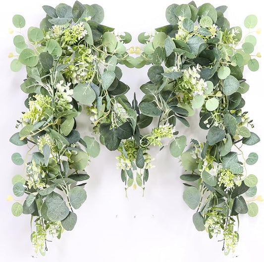 MAKHOT 5.9FT Eucalyptus Garland, Artificial Greenery Garland Flower, Green Garland Wreath Vines Decorations, Fake Silver Dollar Eucalyptus Leaves Vines for Table Home Wedding Mantle Party Decor