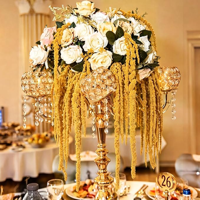 Suncalla 12 Pcs Yellow Spring Natural Dried Amaranthus Hanging Flowers Amaranthus Artificial Flowers for Wedding Arch Bouquet Floral Garland Wall Home Decoration (23 Inch)