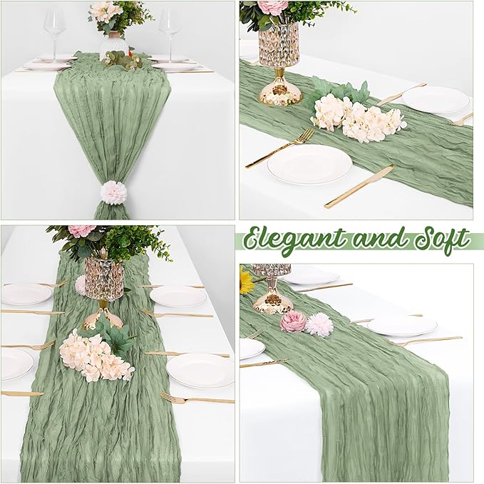 16 Pack Sage Green Cheesecloth Table Runners 20x120 Inch Gauze Table Runner Cheese Cloth 10FT Green Table Runner Rustic Sheer Runner for Wedding Baby Shower Birthday Party Table Decor