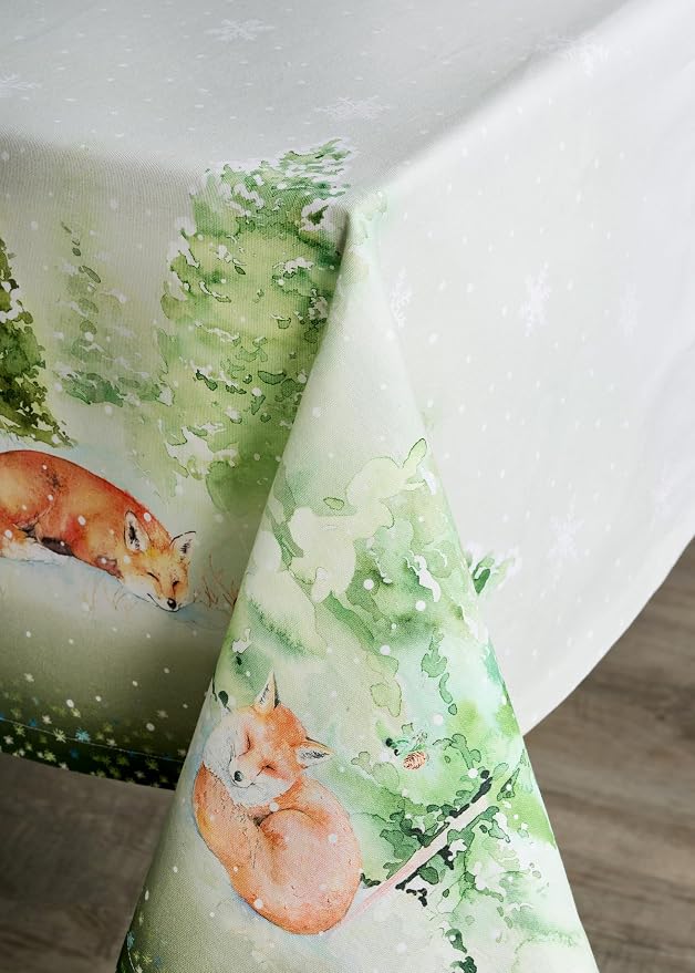 Maison d' Hermine Table Cloth Rectangle Table 100% Cotton 70 x 140 Inches Fall Tablecloth Reusable Everyday Use for Thanksgiving Christmas Decorations Dining Farmhouse Party (Winter Mornings)