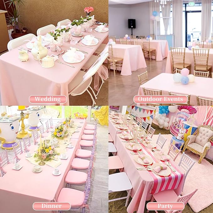 Showgeous 8 Pack Pink Tablecloth 60 x 126 Inch, Rectangle Tablecloth for 8 Foot Table, Stain and Wrinkle Resistant Washable Polyester Table Cloth Cover for Wedding Dining Table Buffet Parties