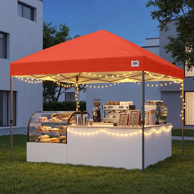 ABCCANOPY 10x10 Pop Up Canopy Tent, Easy Setup Instant Shelter with Wheeled Bag, Heavy Duty Outdoor Canopy for Beach, Market, Backyard, Outdoor Weather Protection (Reddish Orange, 10x10)