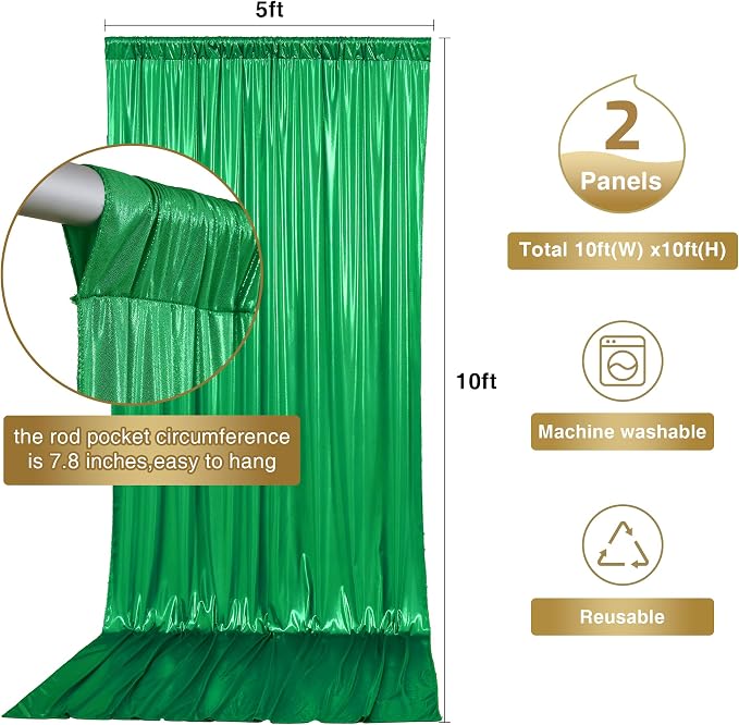 10ftx10ft Green Sequin Backdrop Curtain Panels for Parties, Wrinkle Free Glitter Photo Backdrop Drapes 2 Panels Shimmer Back Drop Cloth for Wedding Birthday Christmas Photography Background