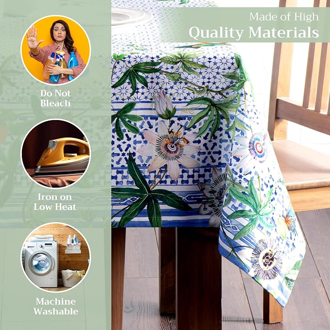 Maison d' Hermine Table Cloth Square Table 100% Cotton 54 x 54 Inches Tablecloth Reusable Decorative for Dining Kitchen Room Farmhouse Party Home Hotel Restaurant Spring Summer - Passiflora