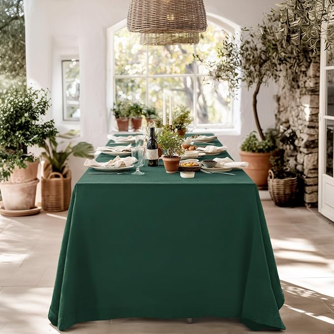 Linen World Linen Tablecloth,100% French Linen Green Tablecloth 55" x 55" Inch,Washable Square Tablecloth for Dining,Outdoor,Weddings and Restaurants,Decorative Thanksgiving Christmas