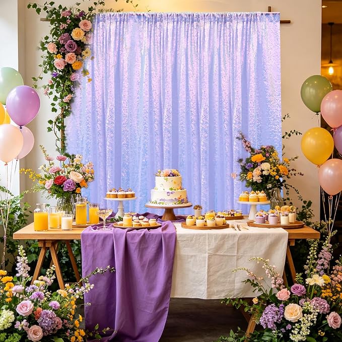 Sugargirl Mermaid Lavender Sequin Backdrop Curtain 2 Panels 2FTx8FT Glitter Mermaid Lavender Background Drapes Sparkle Photography Backdrop for Party Wedding Birthday Wall Decoration