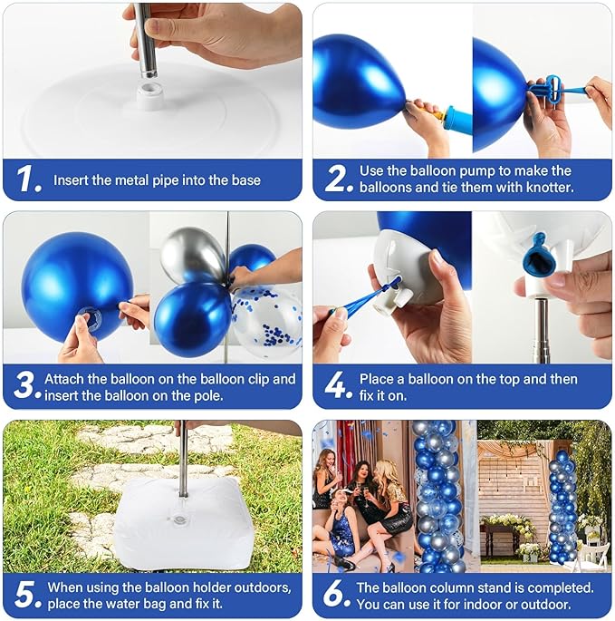2 Sets Navy Blue and Silver Balloon Column Stand Kit with 100 Balloons Adjustable Balloon Tower Stand with Bases for Floor Confetti Balloon Column Kit for Graduation Birthday Appreciation Party Decor
