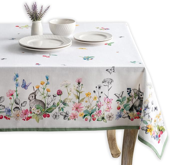 Maison d' Hermine Table Cloth Rectangle Table 100% Cotton 70 x 108 Inches Tablecloth Reusable Decorative for Dining Kitchen Room Farmhouse Party Home Hotel Restaurant Spring Summer - Printemps