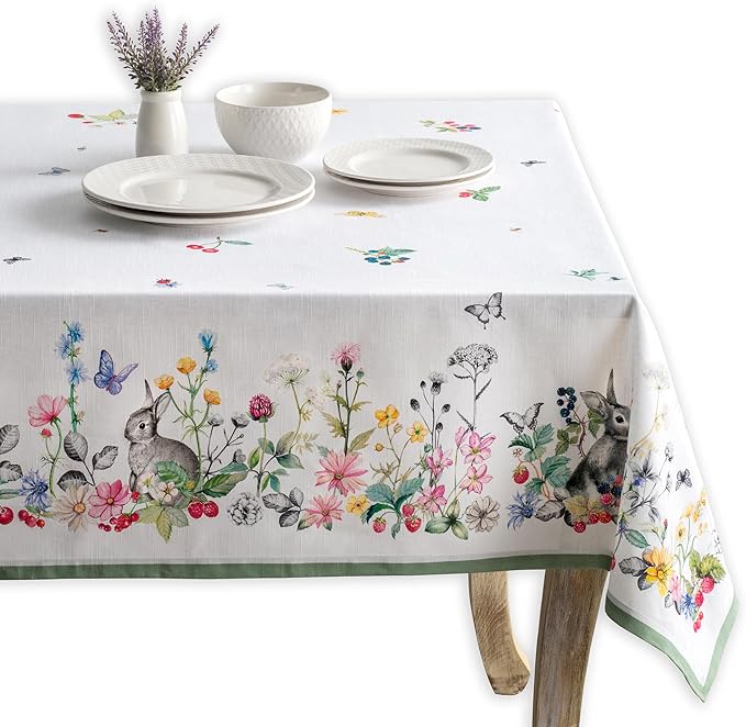 Maison d' Hermine Table Cloth Rectangle Table 100% Cotton 60 x 108 Inches Tablecloth Reusable Decorative for Dining Kitchen Room Farmhouse Party Home Hotel Restaurant Spring Summer - Printemps