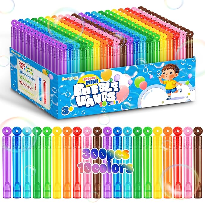 300Pcs Mini Bubble Wands, Assortment Party Favors Toys for Kids Child, 10-Color Wands Summer Beach Pool Toys, Christmas Celebrations, Thanksgiving New Year, Themed Birthdays, Weddings