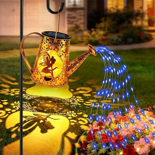Solar Watering Can Lights, Fairy Gifts for Mothers Day Women Mom Grandma Birthday, Waterproof Outdoor Garden Decor Large Hanging Solar Lantern Fairy Lights for Patio Porch Flowerbed Pathway (Blue)