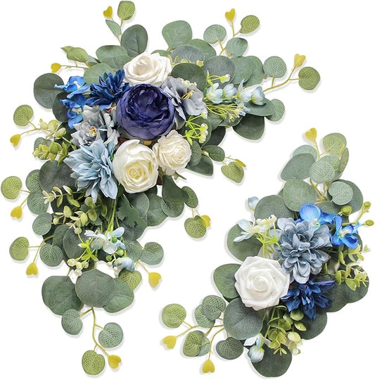 Odouzy Artificial Wedding Arch Flowers for Wedding Sign,Set of 2 for Wedding Welcome Ceremony Sign,Faux Floral Swags,Wedding, Banquet and Reception Backdrop Floral Decoration (Blue)