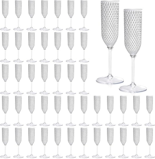 XUWAIDSGN 48 Pack Clear Detachable 2 piece Champagne Flutes 5.5 Oz Unbreakable Plastic Mimosa Disposable Champagne Glasses Drinking Cups Stemmed Reusable Wine Toasting Glasses for Wedding (48, Clear)