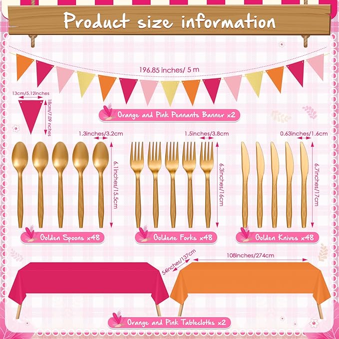 Mimorou 342 Pcs Pink and Orange Plates and Napkins Pink and Orange Tableware Paper Disposable Plates Napkins Cups Plastic Tablecloth Triangle Banner for Wedding Bachelorette Birthday Party Supplies