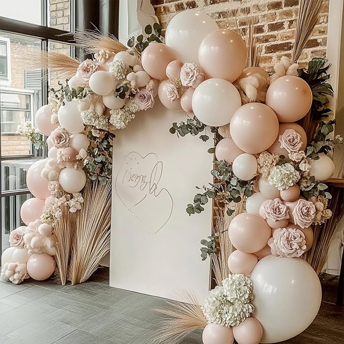 Sand White Balloons, 98PCS Double Stuffed Cream Beige Balloon Garland Arch Kit, 18/12/10/5 Inch Different Sizes for Birthday Party Graduation Wedding Anniversary Baby Shower Decorations