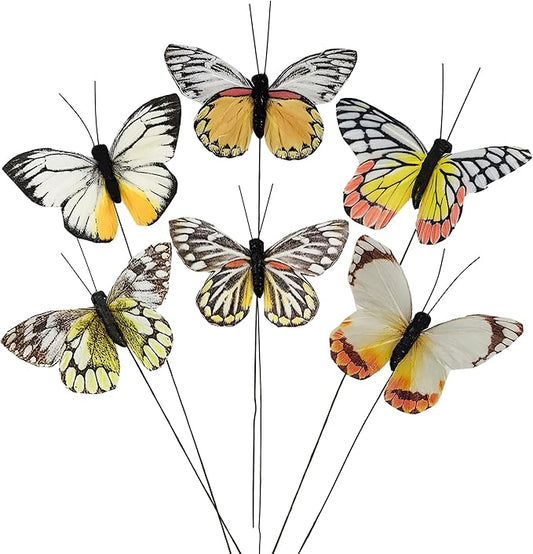 Cartanfill- Artificial Feather Simulation Butterfly Party Decoration Set, a Set of 12 Pieces with Clips, Used for Home Decoration in 12 Colors.… (D Wire)