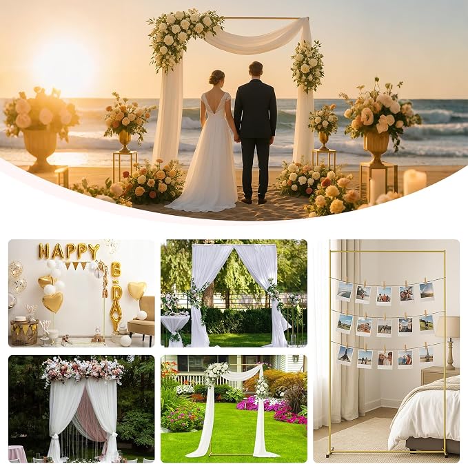 Metal Wedding Arch Backdrop Stand 6.6x3.3 FT Gold Square Balloon Arch Frame for Ceremony Party Birthday Bridal Baby Shower Anniversary Arbor Balloon Decoration