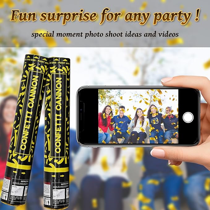 Confetti Cannon Gold Party Poppers 12 Pack Party Cannon Confetti Shooters for Celebrations Wedding Birthday Graduation Golden Foil 12 inch Confetti Poppers for Christmas New Year Eve Parties Supply