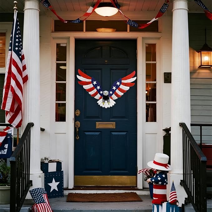 Adroiteet American Eagle 250th Patriotic decorations, Independence Day 4th of July Decoration Metal Wall Art, American Flag Bald Eagle Hanging Sculpture, Large Handmade Centerpiece for Indoor Bedroom Office Outdoor 23.6" x 14"