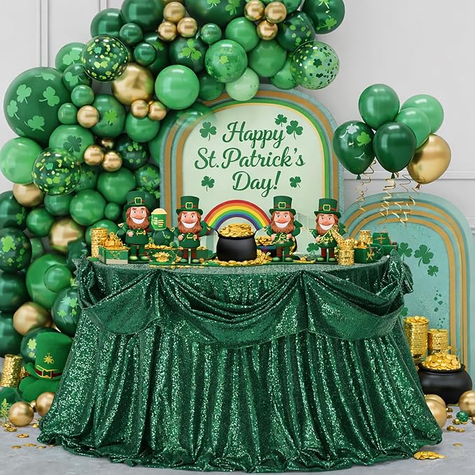 B-COOL Sequin Tablecloth Round Party Decorations: 90 Inch Tablecloth Sequin Overlay Glitter Fabric for Indoor and Outdoor St. Patrick's Day Christmas Gathering Parties Emerald Green